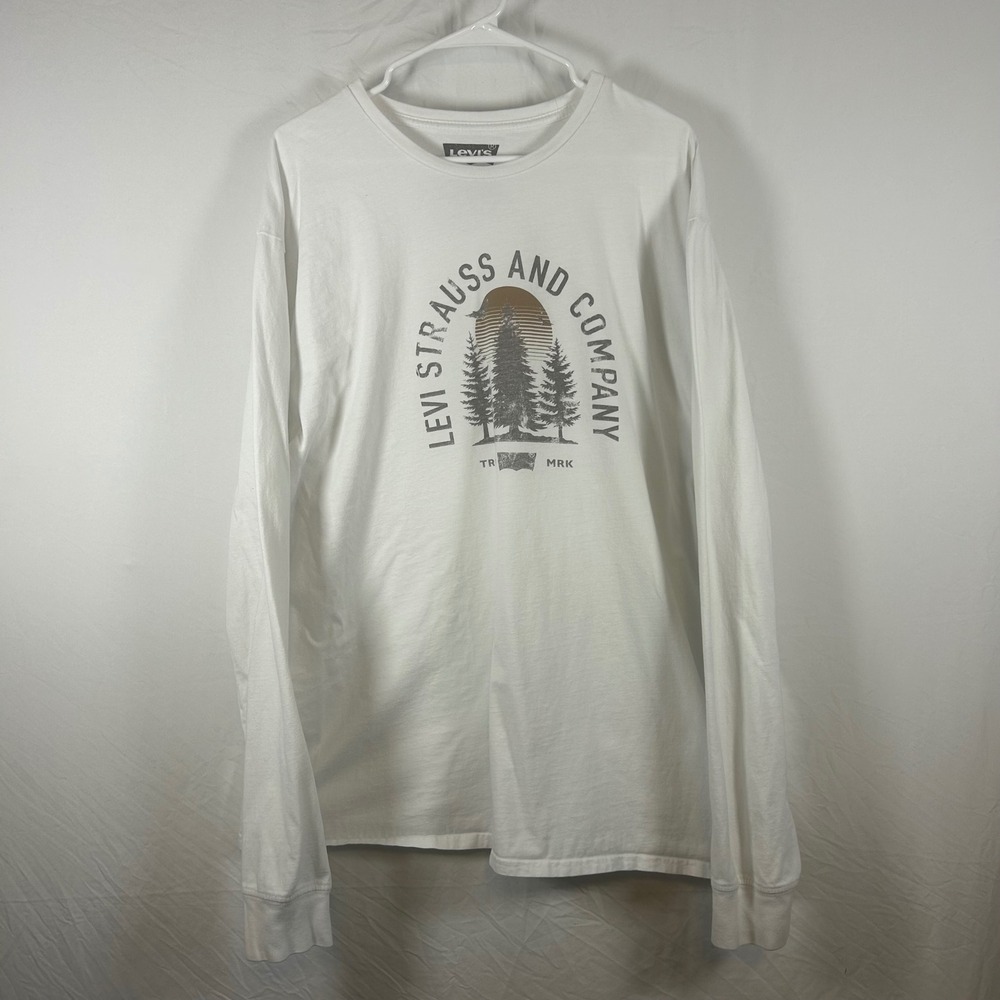 Levis Strauss and Co Mens XXL White Long Sleeve Graphic Tee Pine Tree 3LGLK2247D